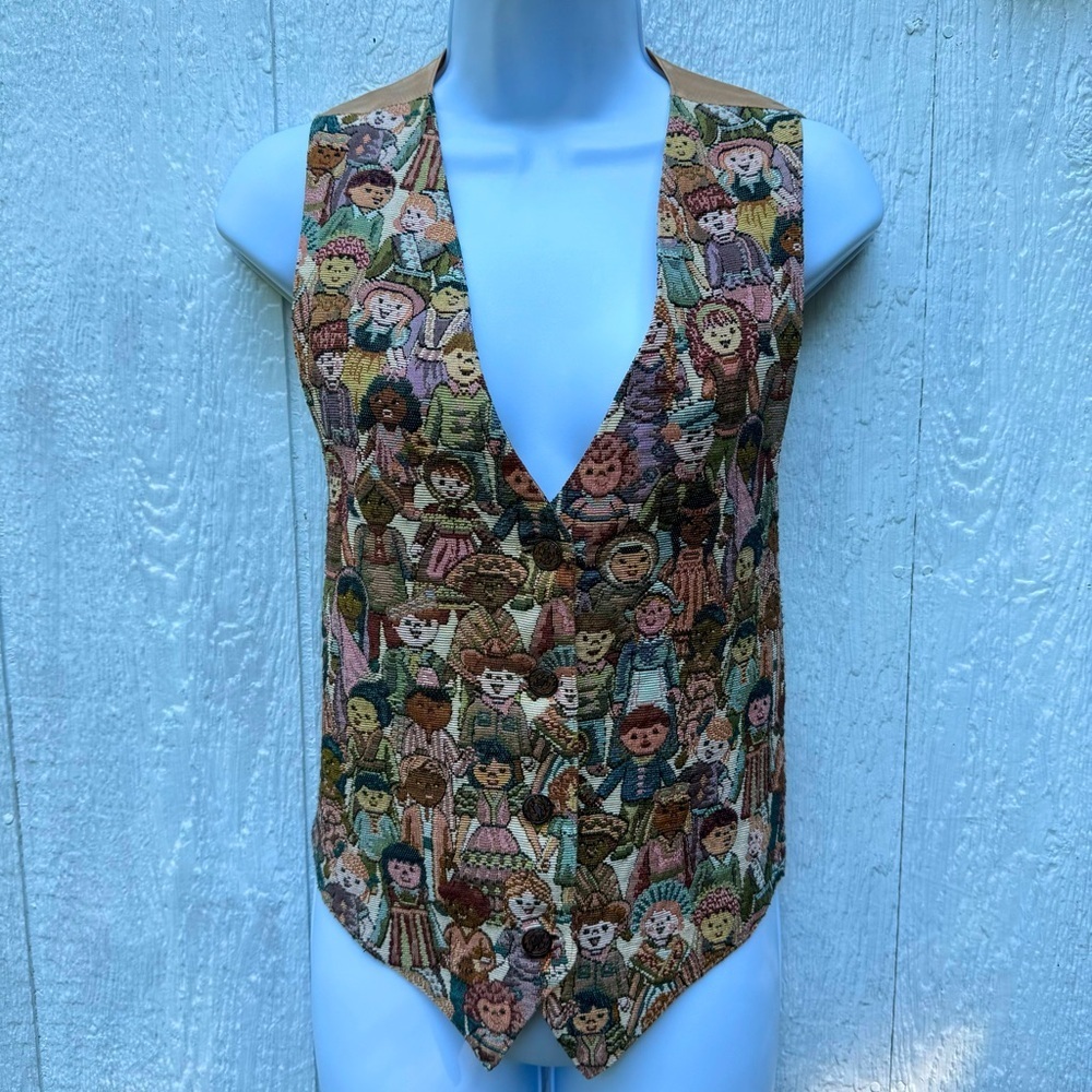 Vintage Women’s Nadia Children of the World Tapestry Vest Multicultural L